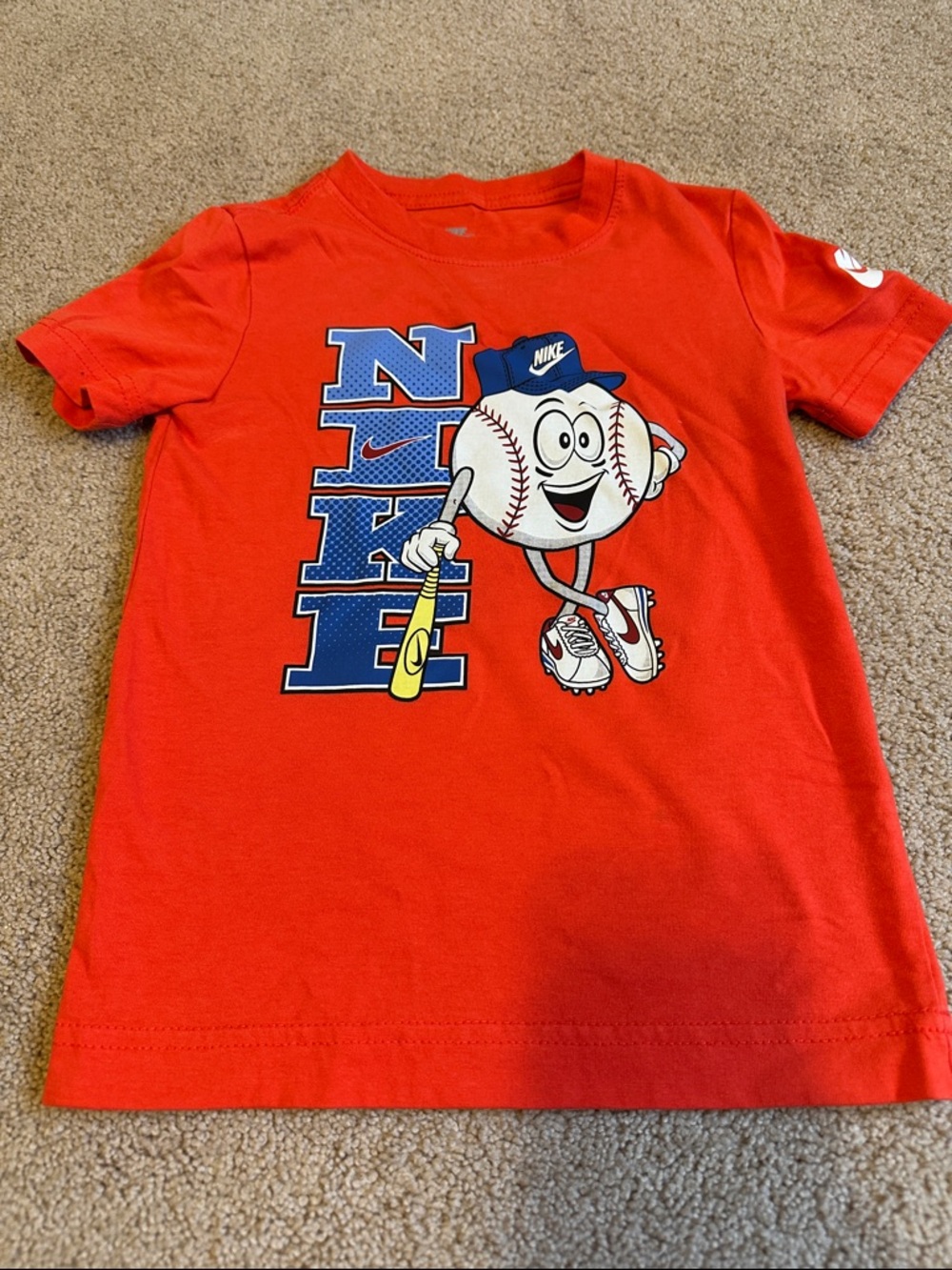 Nike Boys' Bright Red Baseball Graphic Tee with Blue Accents